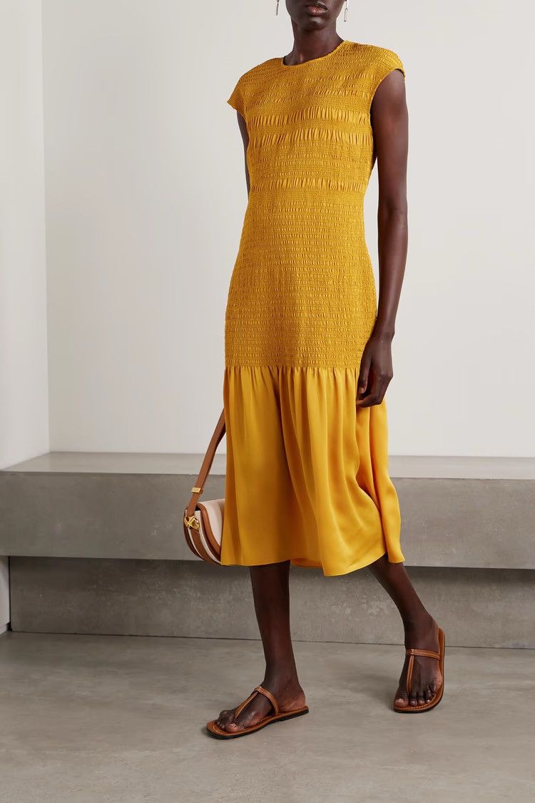 Lafayette 148 LAFAYETTE 148 Shirred crepe midi dress Saffron XL MSRP $1195 Size XL / US 12-14 / IT 48-50 - 1 Thumbnail