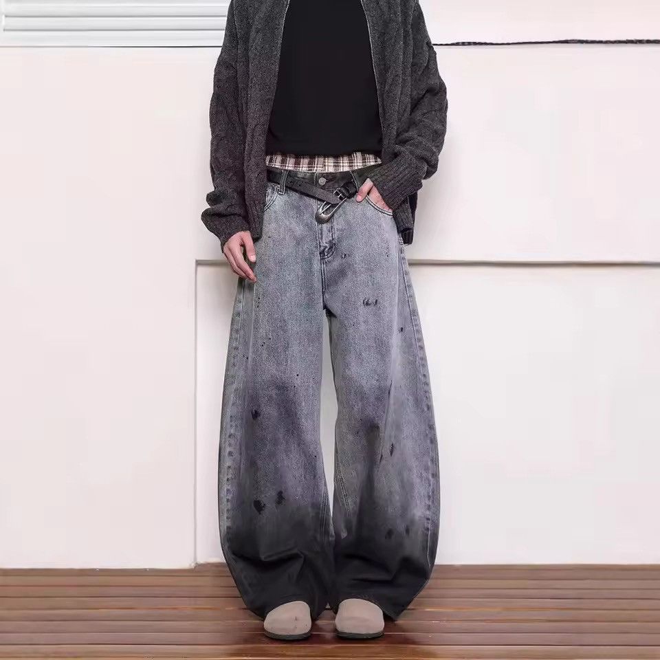 Jean Bleached Denim Jeans | Wide-Leg | Distressed Wash Size US 29 - 6 Thumbnail