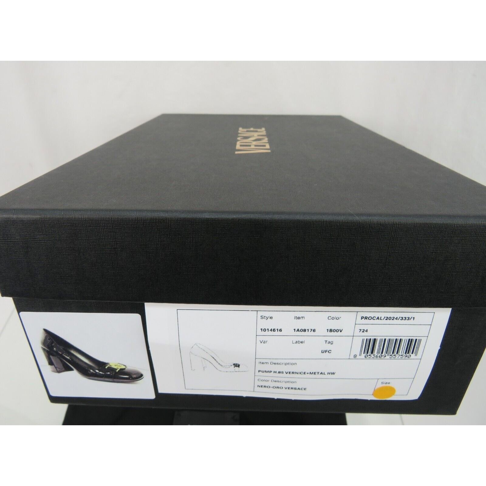 Versace VERSACE BLACK PATENT LEATHER GOLD MEDUSA HEAD PUMPS 38 8 Size US 8 / IT 38 - 13 Thumbnail