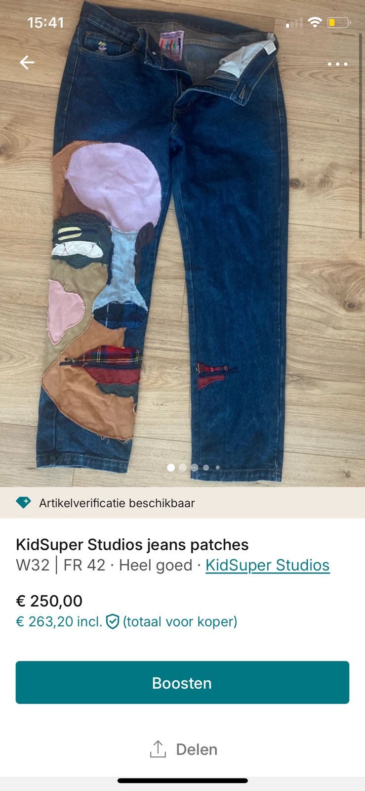 image of Kidsuper Studios Kid Super Patched Face Jeans (Size 32)