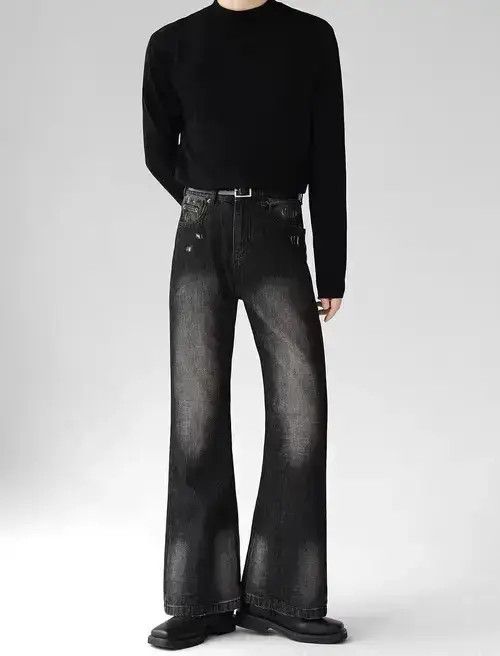 Japanese Brand VIBE Smoky gray distressed micro-flared denim trousers Size US 32 / EU 48 - 1 Thumbnail