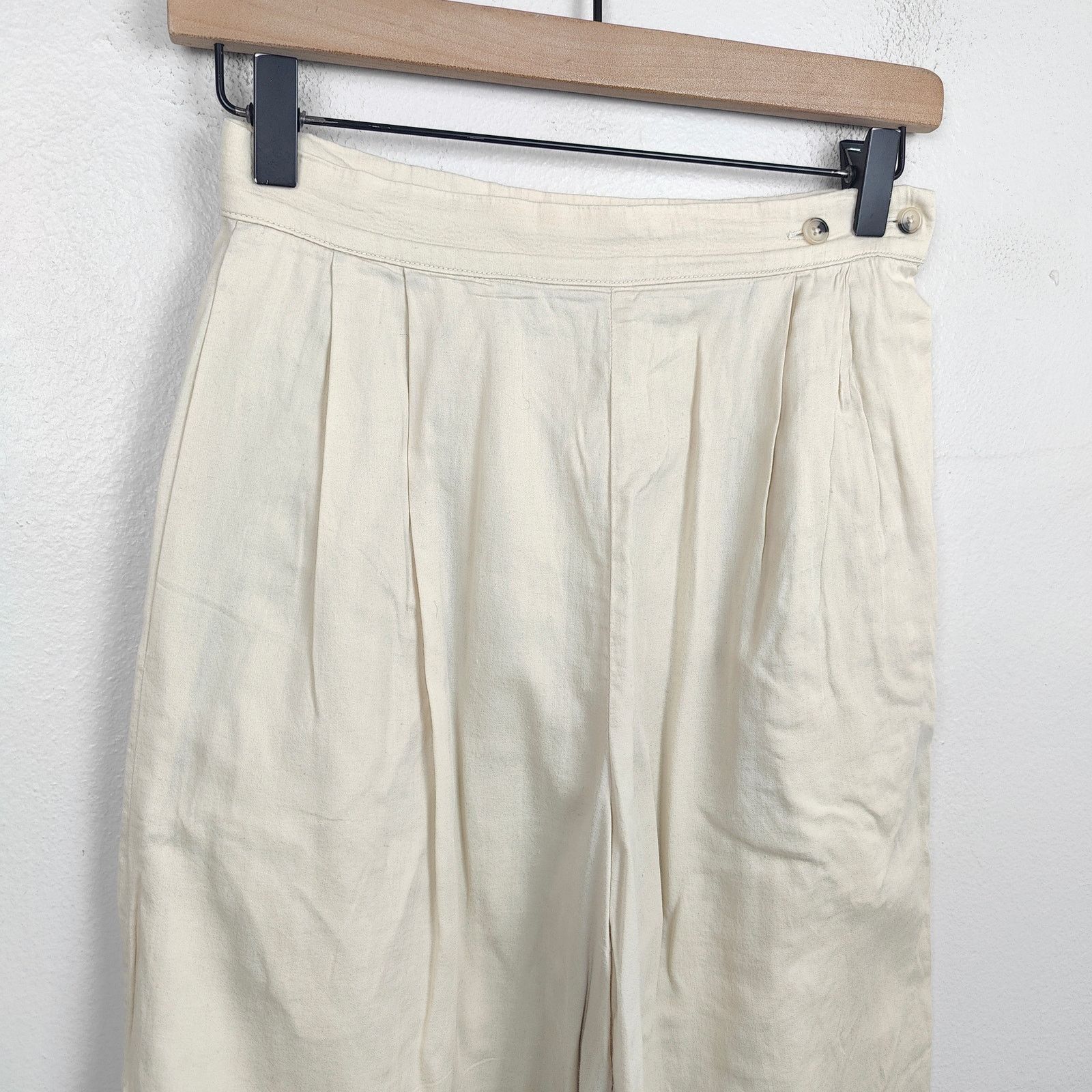 Black Crane Black Crane Pants Womens XS Cream Wide Leg Pleated Size 26" / US 2 / IT 38 - 2 Thumbnail