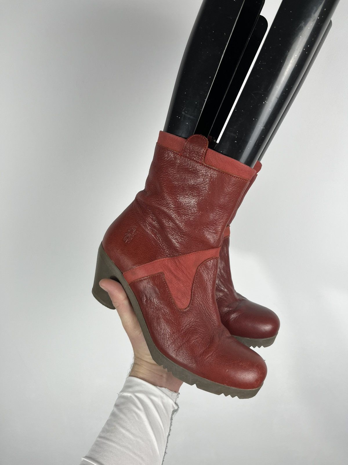 Fly London Fly London Womens Red Leather Mid Calf Heeled Boots EU 39 Size US 8 / IT 38 - 11 Thumbnail
