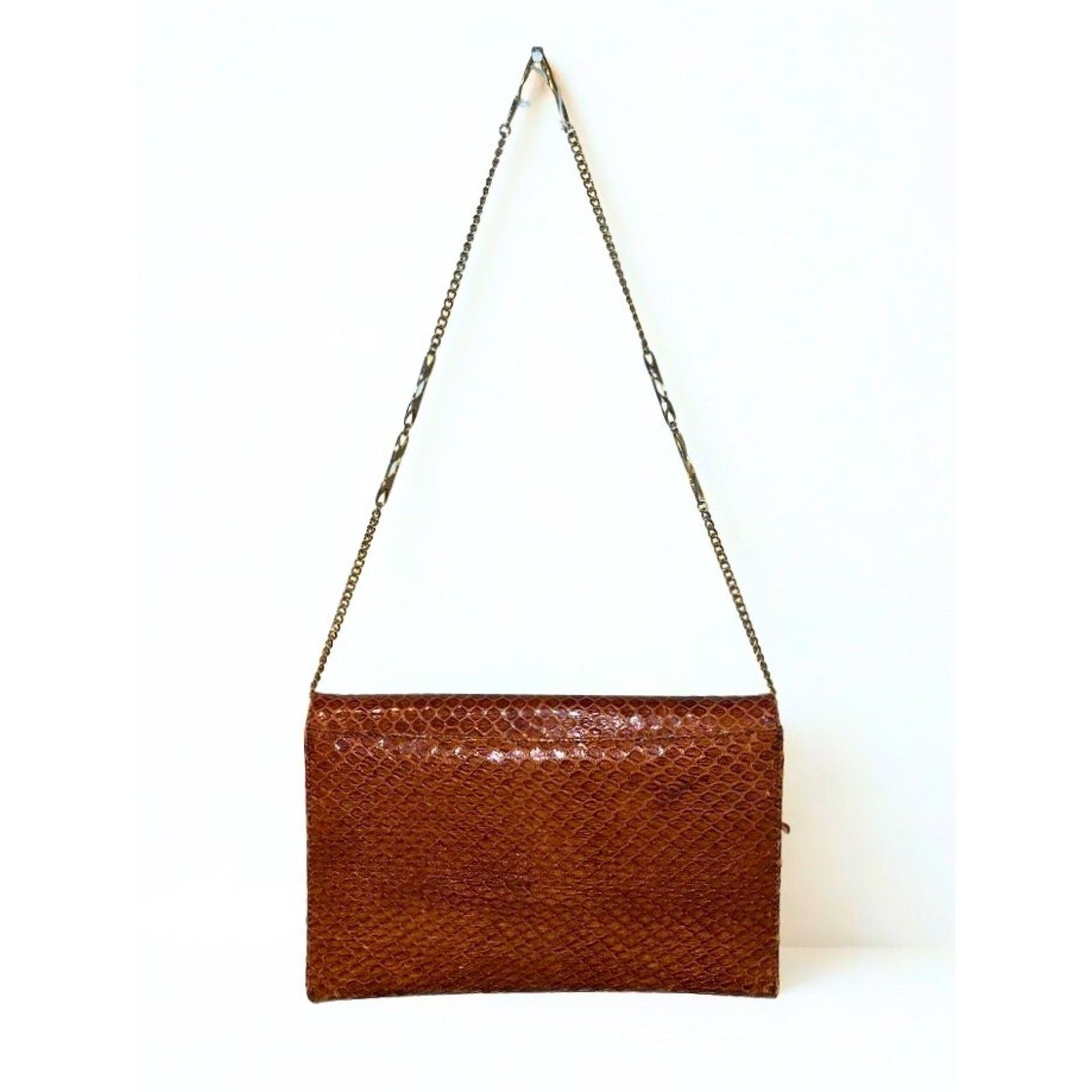 Bergdorf Goodman Bergdorf Goodman Snakeskin Leather Shoulder Bag Gold Chain Size ONE SIZE - 3 Thumbnail