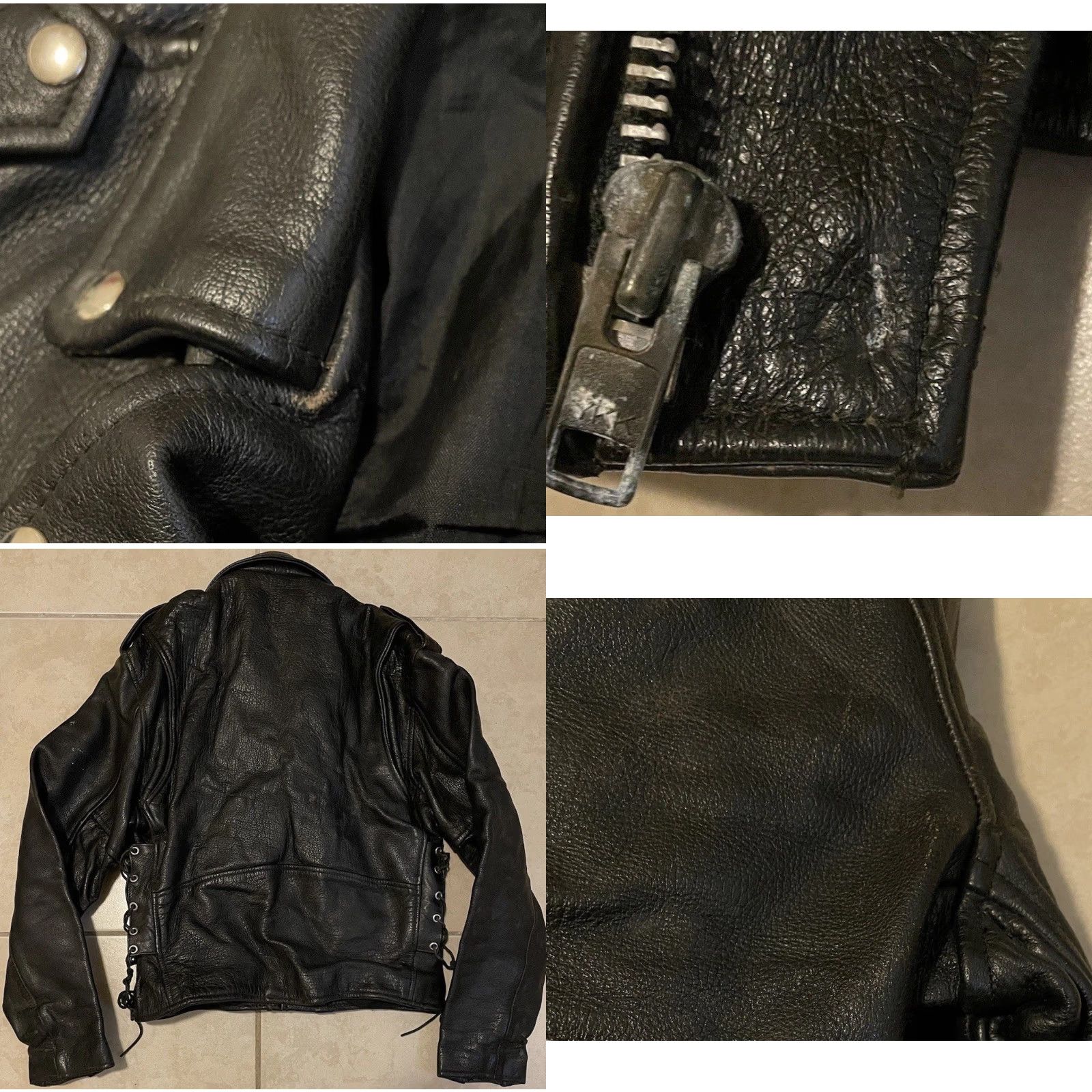 Vintage VINTAGE Cafe Racer Motorcycle Jacket Leather 40 Black Mens Jacket 70s 80s Grunge Rock biker Punk Size US XXS / EU 40 - 8 Thumbnail