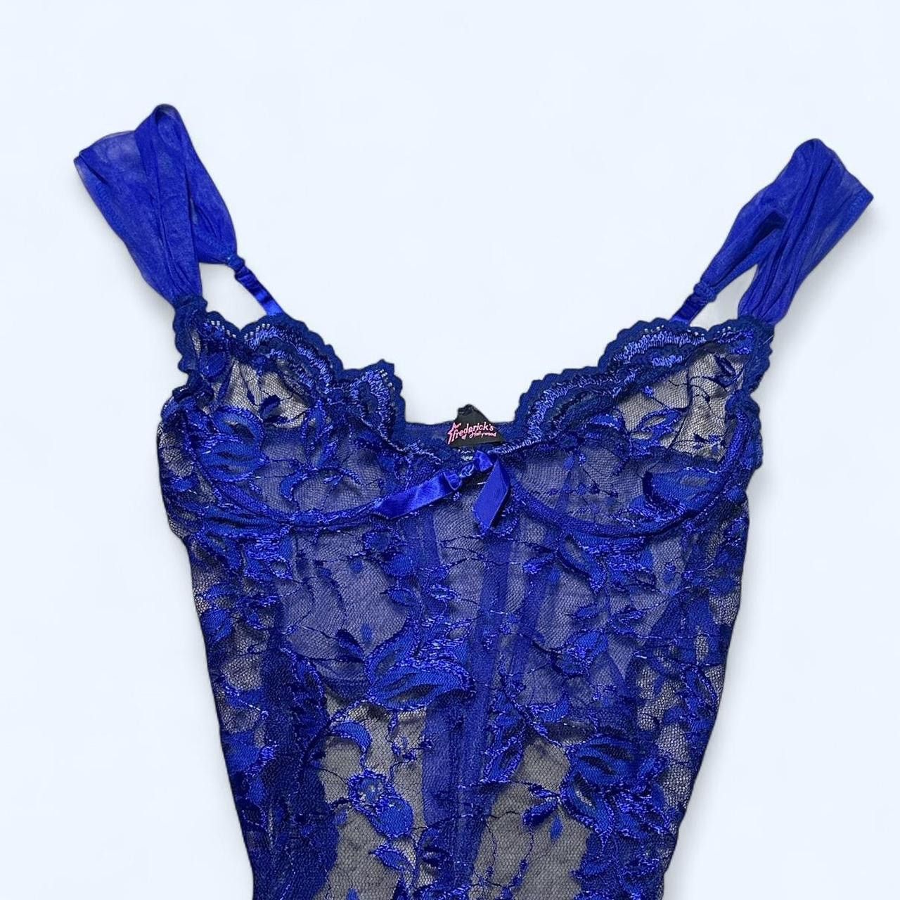 Other Vintage Fredrick’s of Hollywood blue floral lace body suit Size L / US 10 / IT 46 - 2 Thumbnail