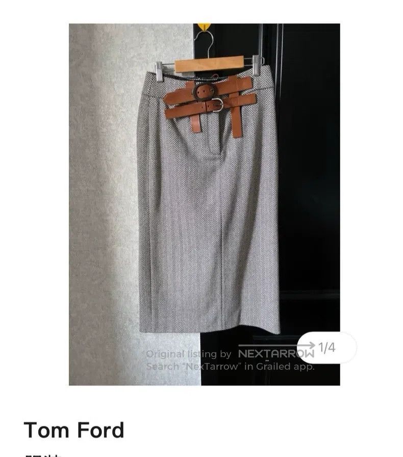 Tom Ford Tom Ford Leather belt herringbone wool half-skirt Size 25" / US 0 / IT 36 - 3 Thumbnail