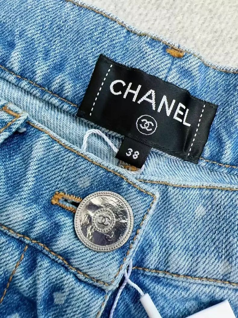 Chanel Chanel Polka dot double C blue popular denim wide-leg pant Size 25" / US 0 / IT 36 - 4 Thumbnail