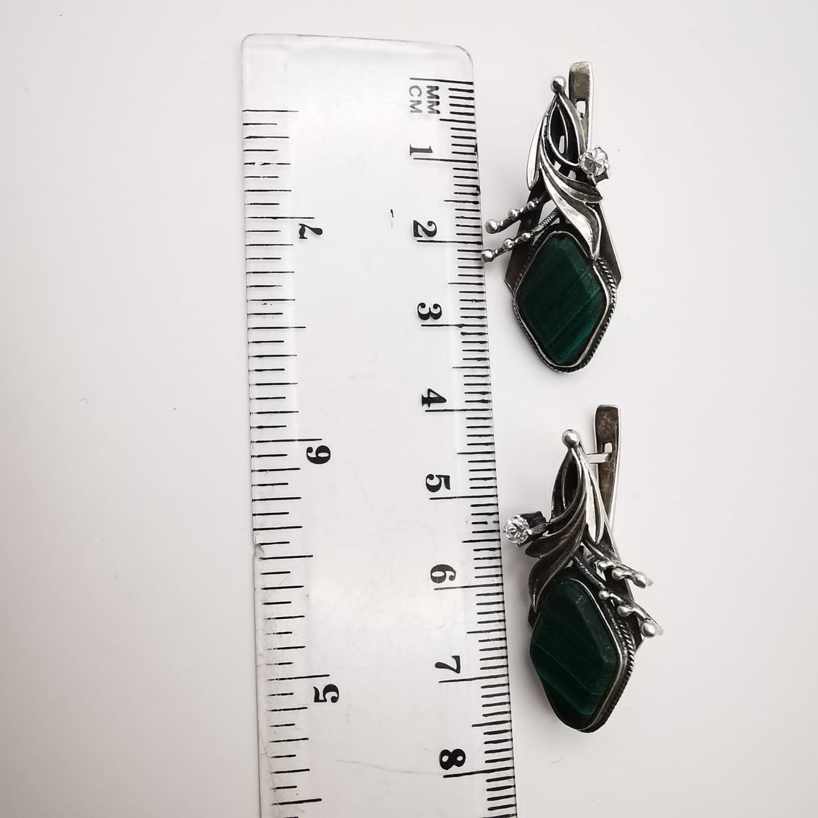 Sterling Silver Vintage Jewelry Earrings,925 Sterling Silver,Malachite,Crys Size ONE SIZE - 8 Thumbnail