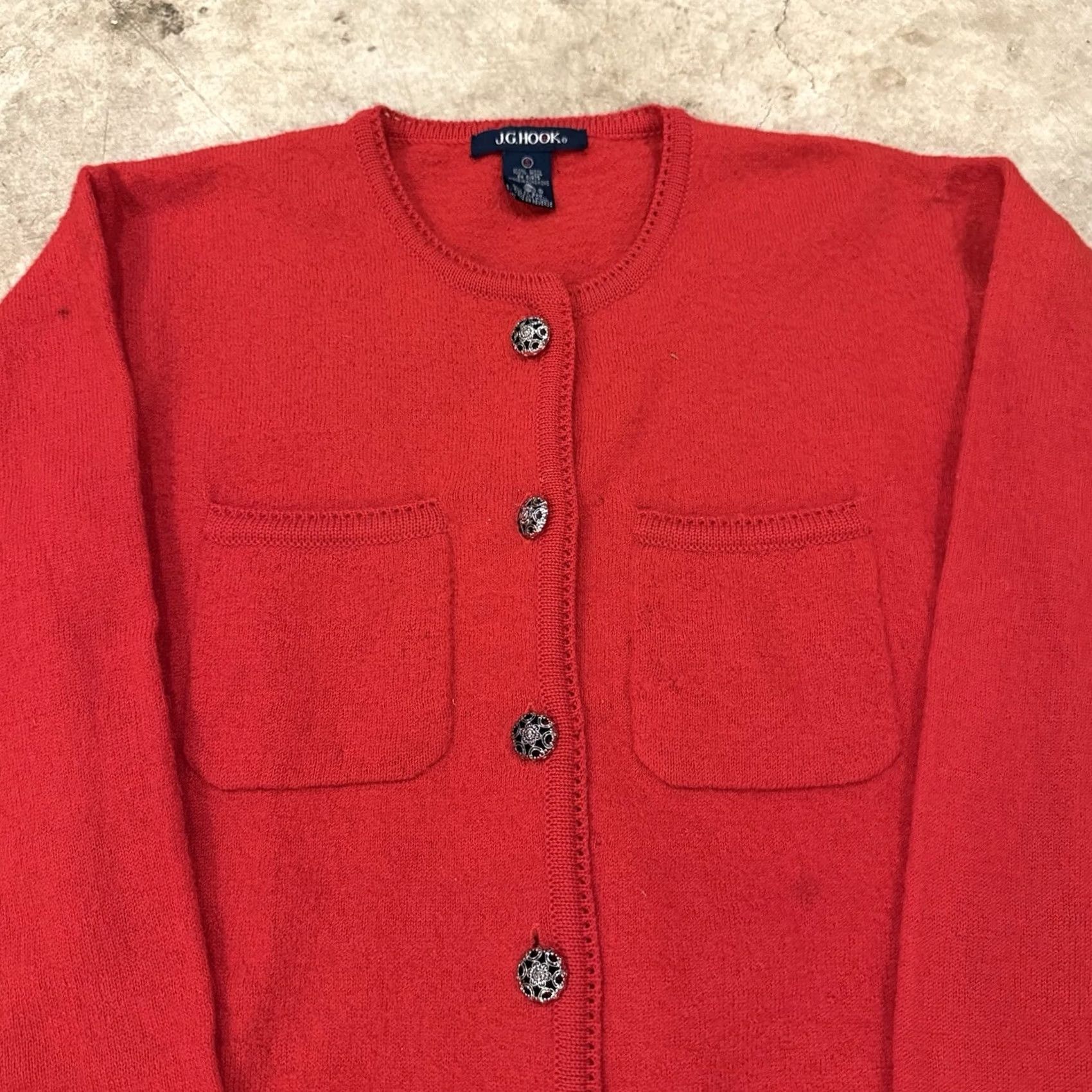 Vintage VINTAGE J.G. Hook Sweater Cardigan Red Womens Small Wool Button Up Knit, Round Neck, Regular Fit, All Seasons, Pockets, Preppy, HK VTG Size S / US 4 / IT 40 - 4 Thumbnail