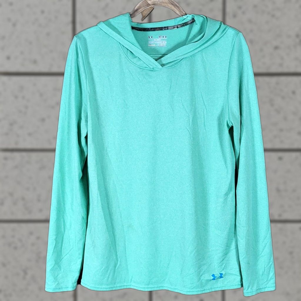Under Armour Under Armour Hoodie Shirt Mens M Allseasongear Semi-Fitted Teal Green Logo Pullover Long Sleeve Jersey Solid Adult Mens Size US M / EU 48-50 / 2 - 1 Thumbnail