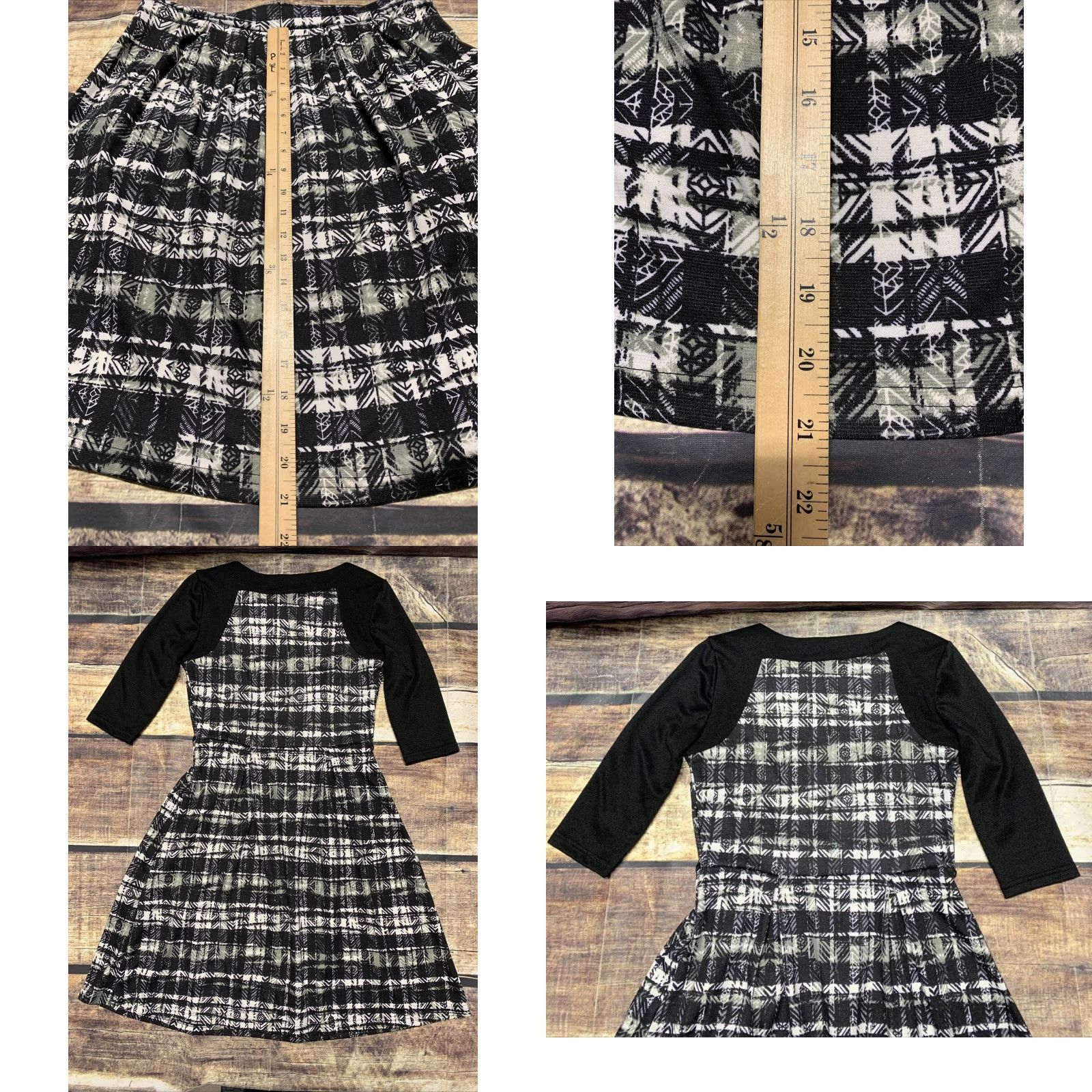 Vintage Mlle Gabrielle Black Plaid 3/4 Sleeve Pullover Dress Size Small Women’s Knee Length Limited Belt Not Included Size S / US 4 / IT 40 - 8 Thumbnail