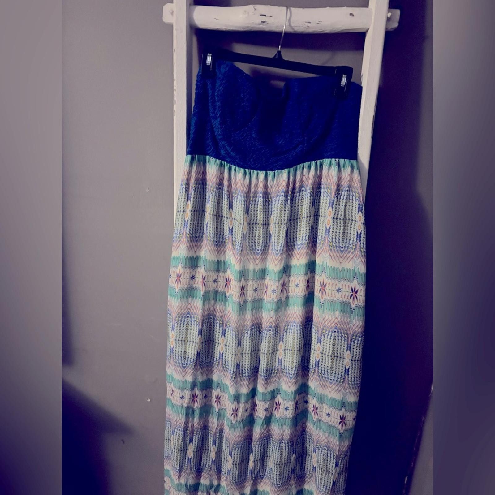 Other Blue and Multicolor Strapless Maxi Dress Size L / US 10 / IT 46 - 1 Preview