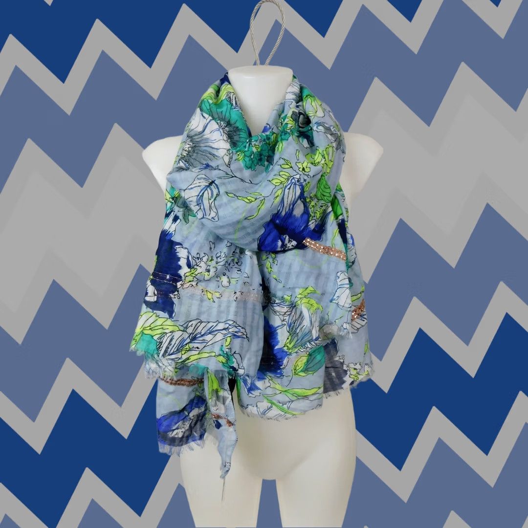 Steve Madden Steve Madden Blue Multi Floral Print Oversize Wrap Scarf Womens Size ONE SIZE - 1 Thumbnail