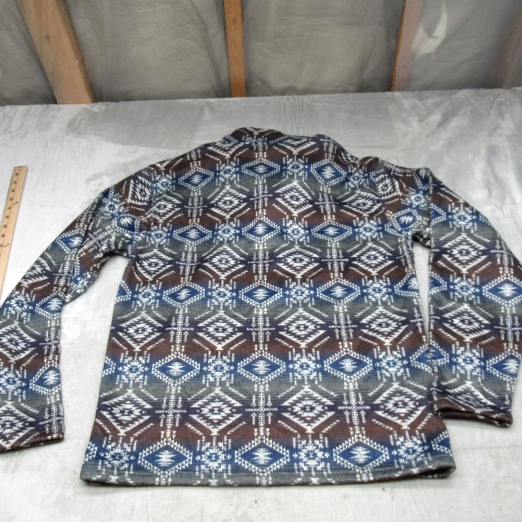 Ariat Ariat Sweater Mens Medium Blue Geometric 1/2 Aztec Southwestern Tribal Mock Neck Pullover Long Sleeve Fleece Casual Outdoor Winter 100% Polyester Size US M / EU 48-50 / 2 - 6 Thumbnail