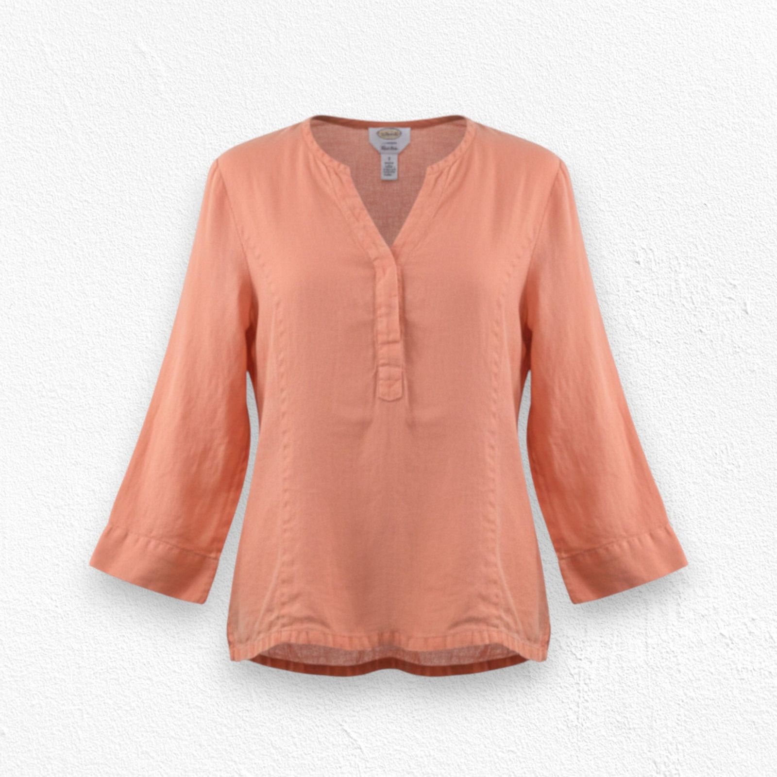 Vintage 90s Orange Irish Linen V-Neck Button Front Top Size 6 Size M / US 6-8 / IT 42-44 - 1 Thumbnail