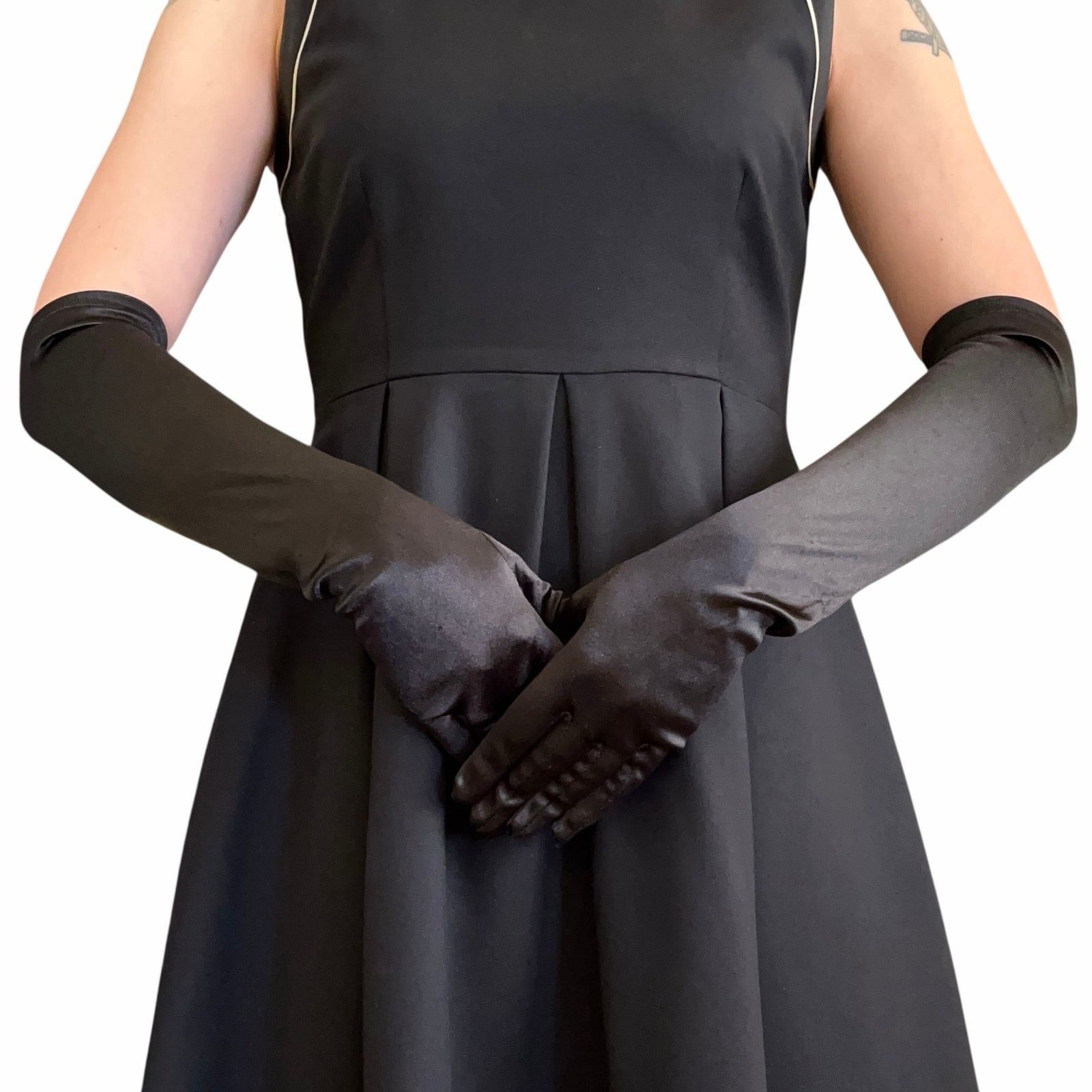 Vintage Vintage Black Satin Long Formal Elbow-Length Evening Gloves Size ONE SIZE - 2 Thumbnail