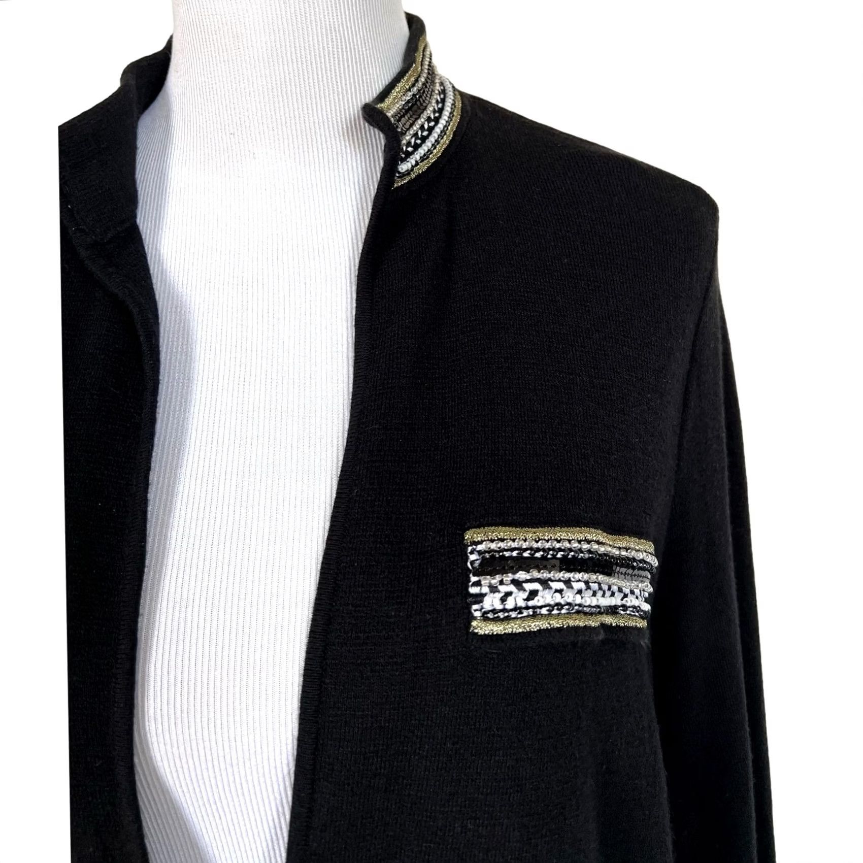 Vintage Chico’s Beaded Black Cardigan Sweater Jacket Cotton Blend Heidi Women’s XL Cardigan Beaded Black Womens XL Size XL / US 12-14 / IT 48-50 - 4 Thumbnail