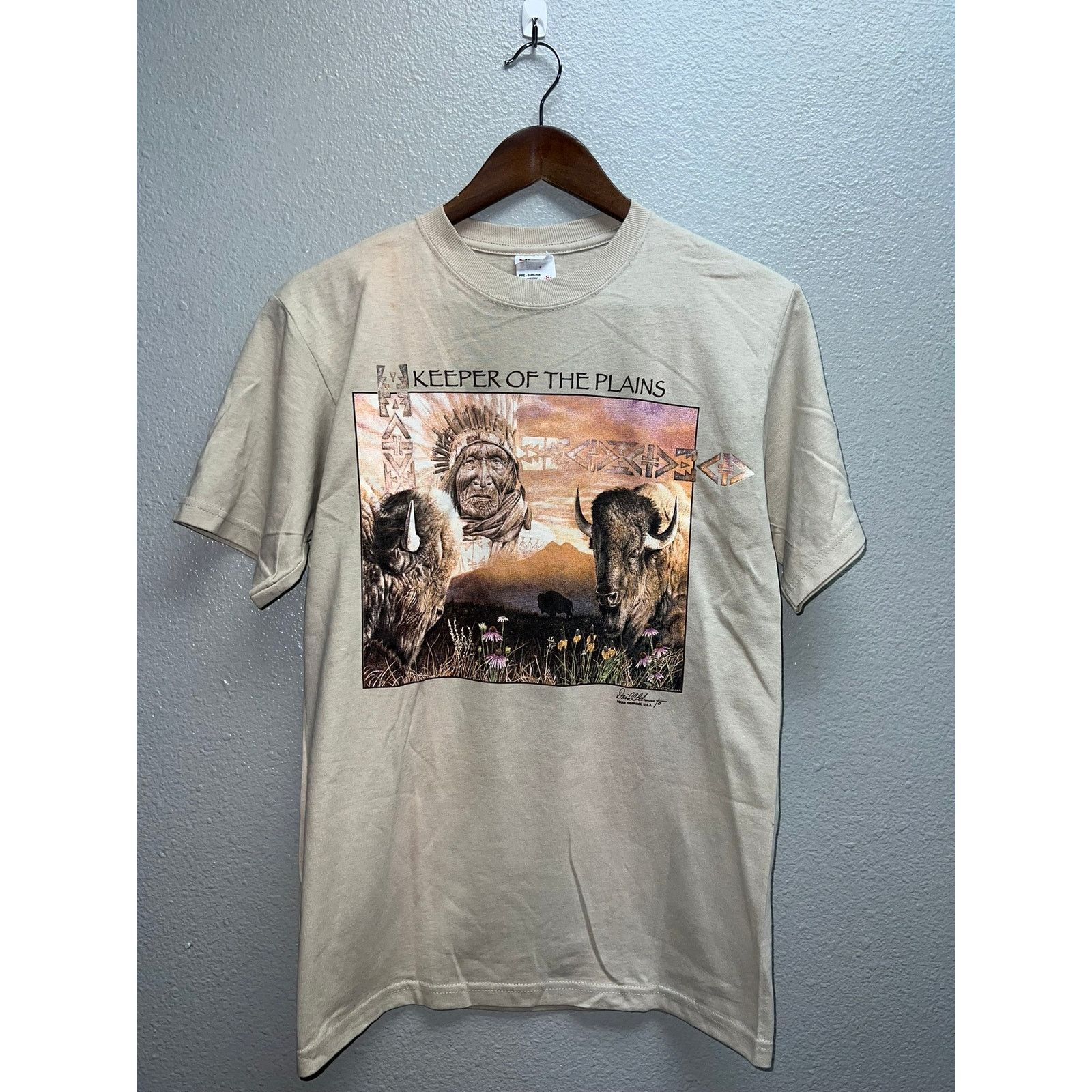 Anvil Vintage Native American Shirt Keeper Of The Plains Brown Tee Size US S / EU 44-46 / 1 - 1 Thumbnail