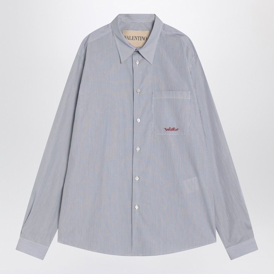 Valentino o1d2blof1025 Cotton Shirt With Logo in Light Blue Size US S / EU 44-46 / 1 - 1 Thumbnail