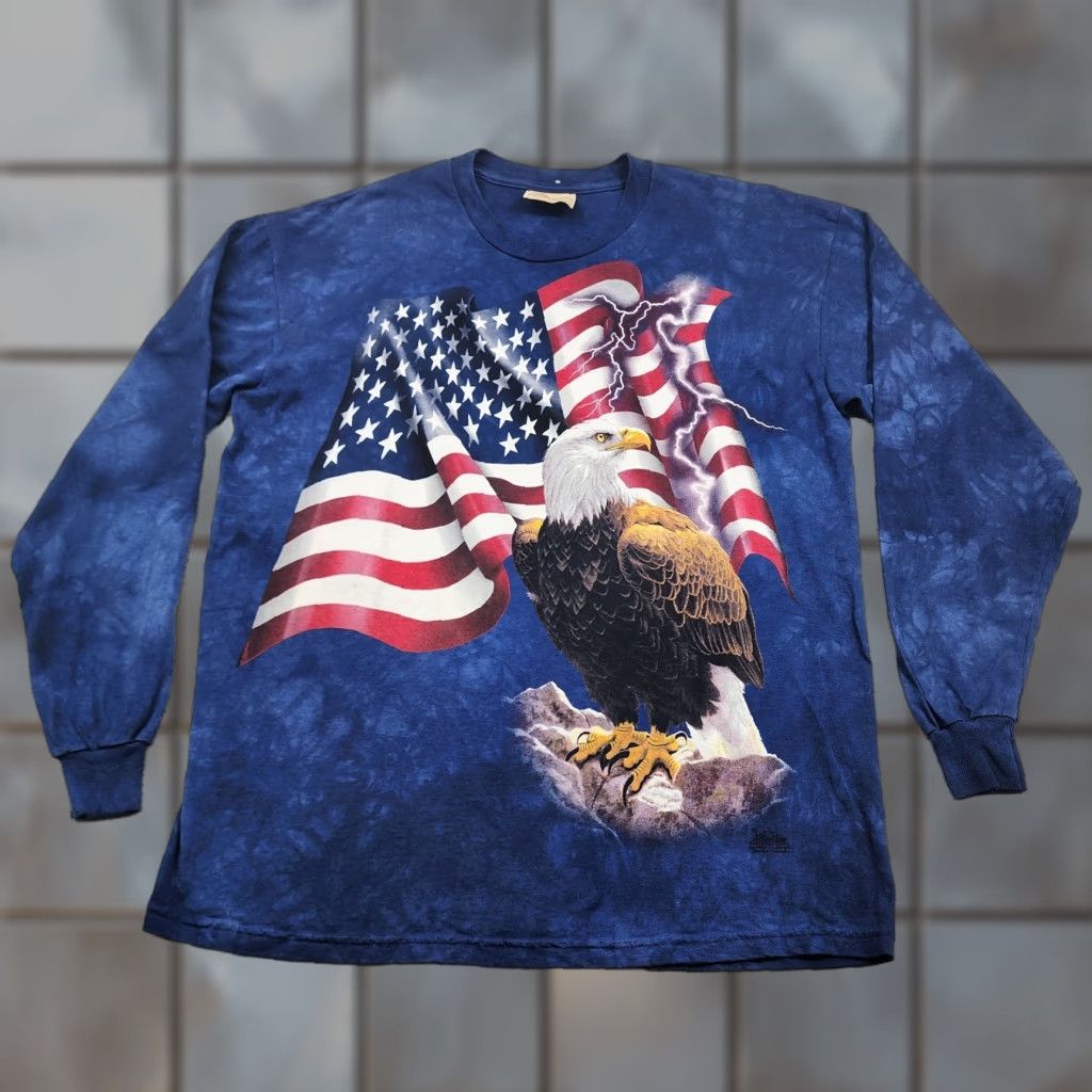 The Mountain VINTAGE? No — The Mountain Shirt Mens Large Blue Tie Dye Bald Eagle American Flag USA Graphic Shirt Mens L Blue Tie Dye Eagle Flag Graphic USA Size US L / EU 52-54 / 3 - 1 Thumbnail