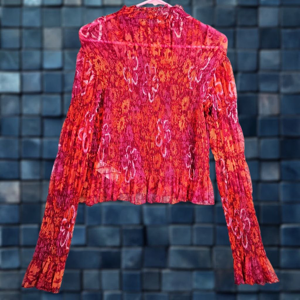 Free People Free People Blouse Shirt Womens M Red Pink Floral Long Sleeve Crew Neck Stretch All Seasons Regular Size M / US 6-8 / IT 42-44 - 1 Thumbnail