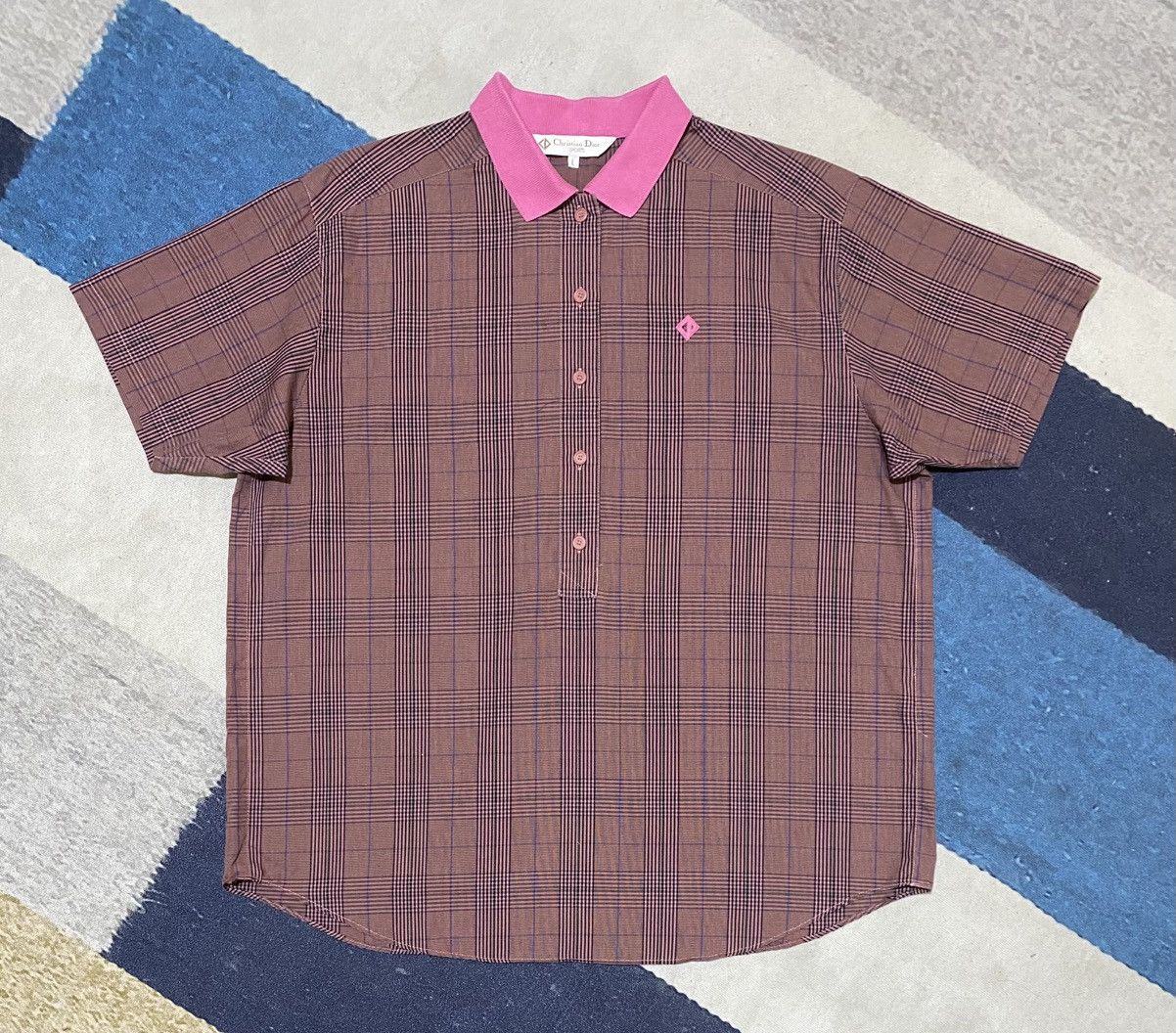 Dior Vintage Christian Dior Sports Half Button Checkered Shirt Size L / US 10 / IT 46 - 7 Thumbnail