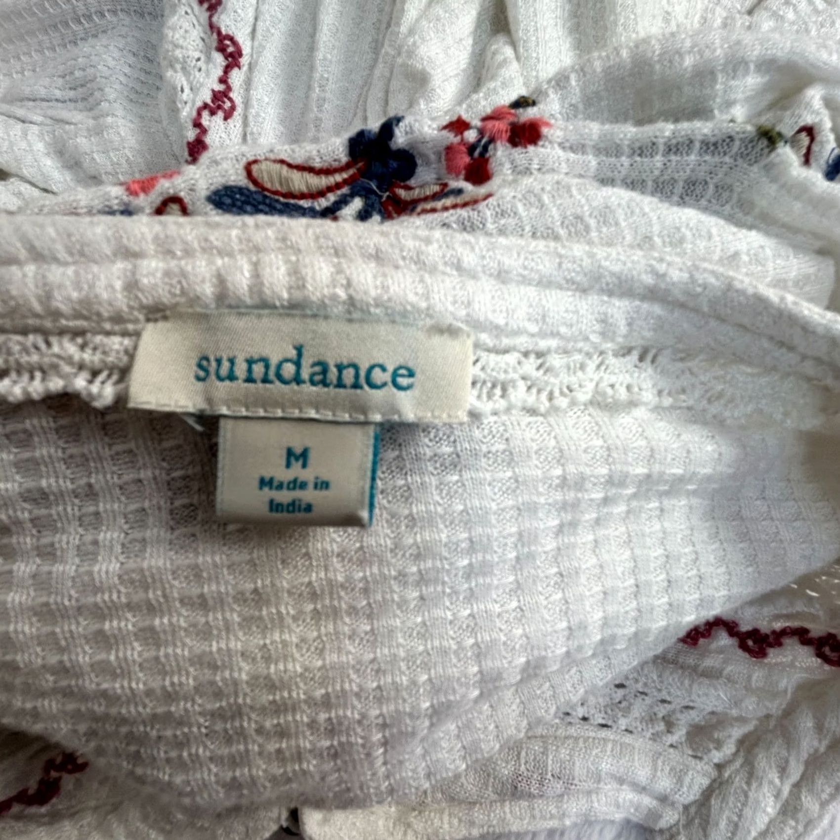 Vintage Sundance Womens White Embroidered Peasant Blouse Top Medium Boho Size M / US 6-8 / IT 42-44 - 3 Thumbnail