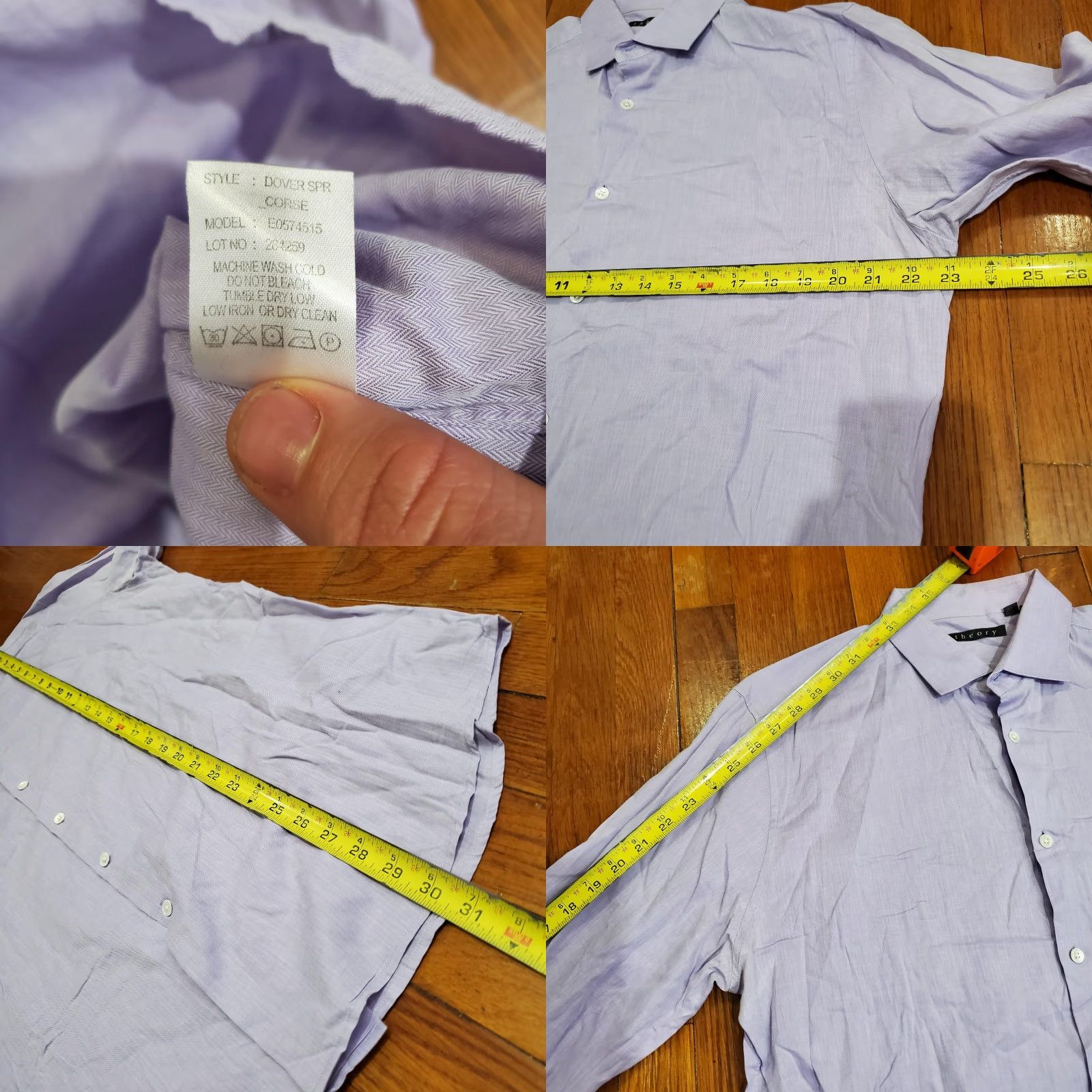Theory Theory Shirt Mens 16.5 34/35 Purple Herringbone Dress Button Front Long Sleeve Size 42R - 8 Thumbnail