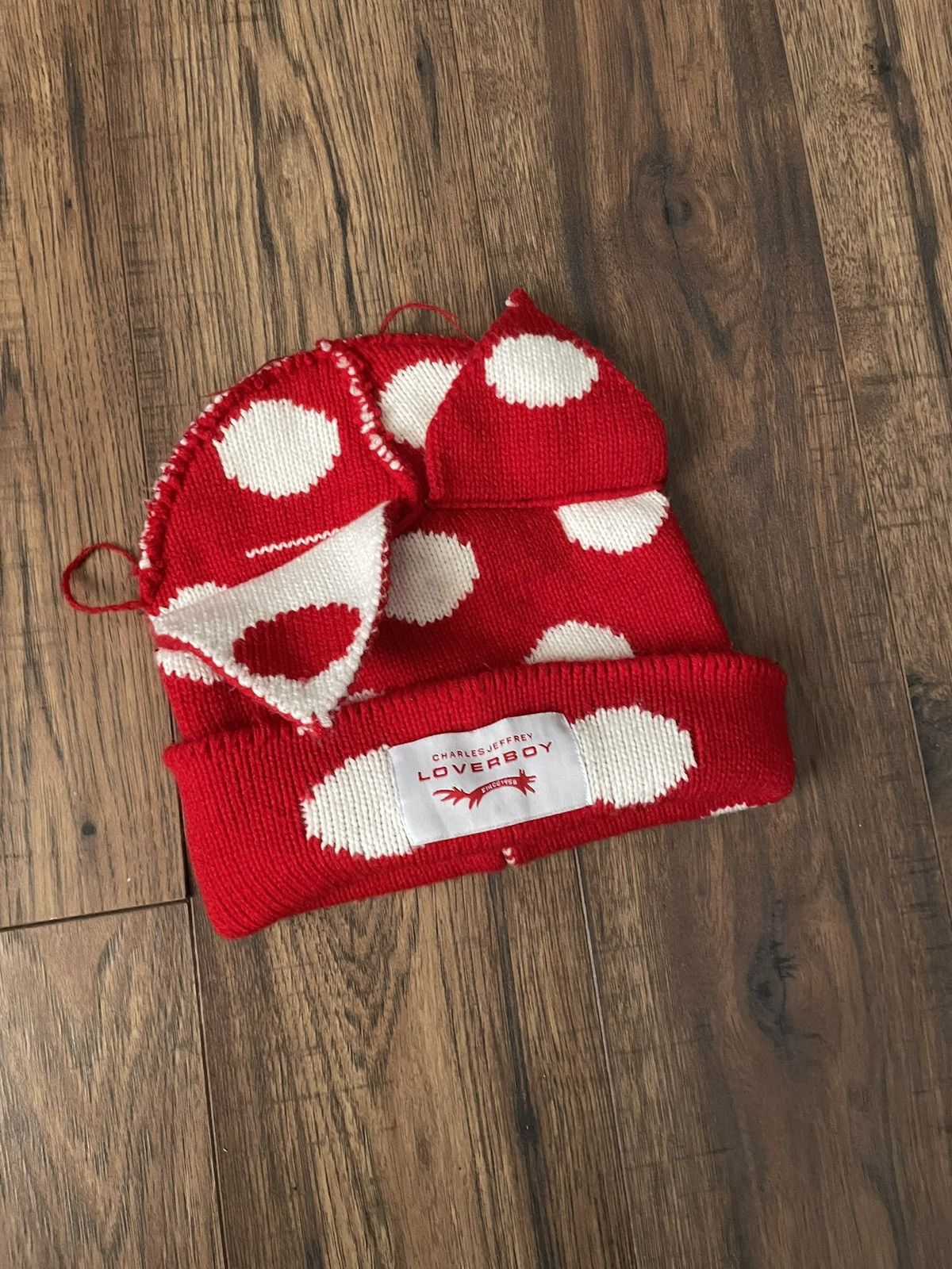 Charles Jeffrey LOVERBOY Red and White LoverBoy beanie Size 28 - 1 Thumbnail
