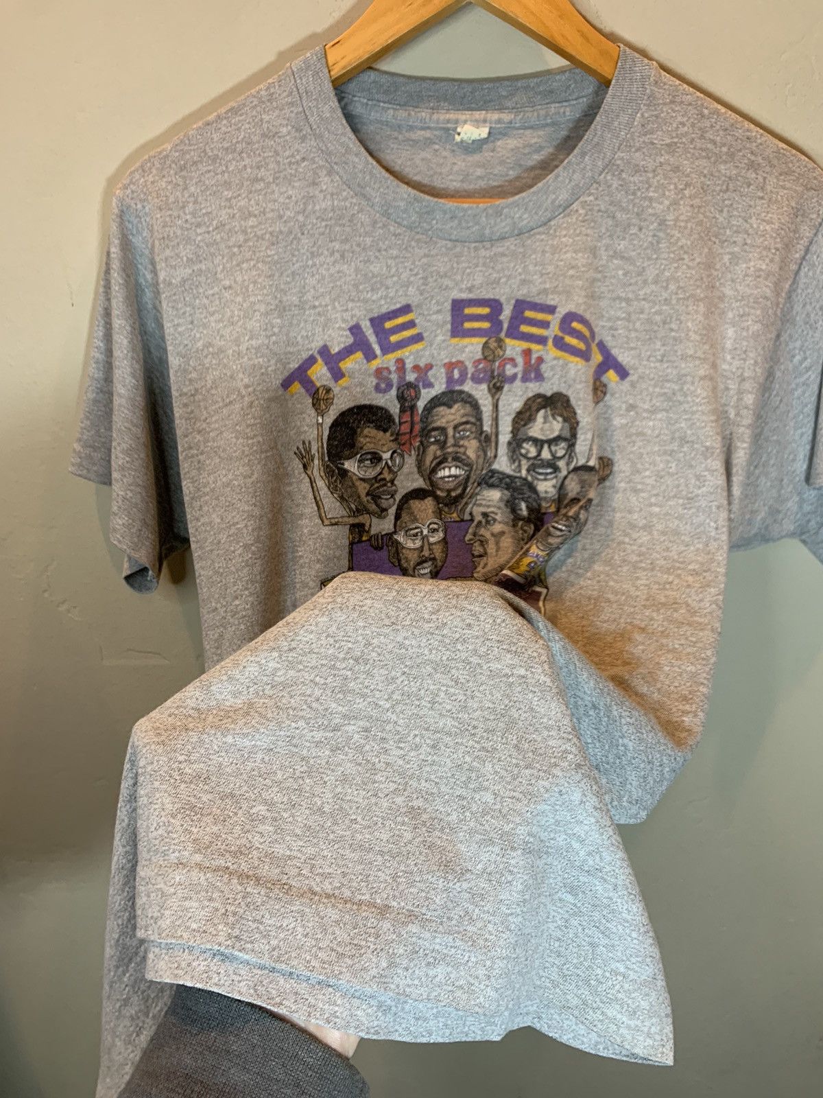 NBA × Vintage RARE Vintage 80s LA Lakers Best Six Pack Single Stitch Shirt Size US L / EU 52-54 / 3 - 4 Thumbnail