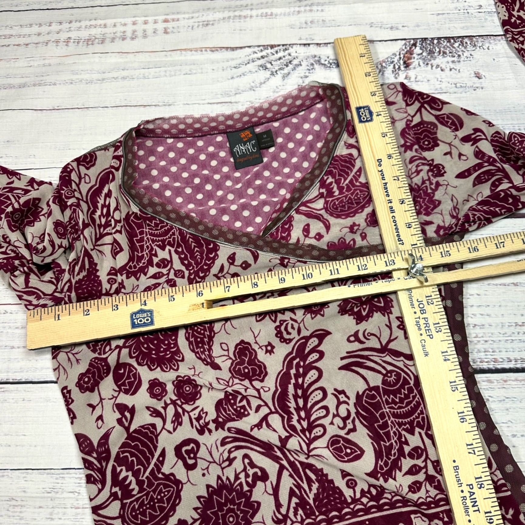 Vintage Anac Womens Long Sleeve V-Neck Knit Top Size M Burgundy Print Pullover Size M / US 6-8 / IT 42-44 - 3 Thumbnail