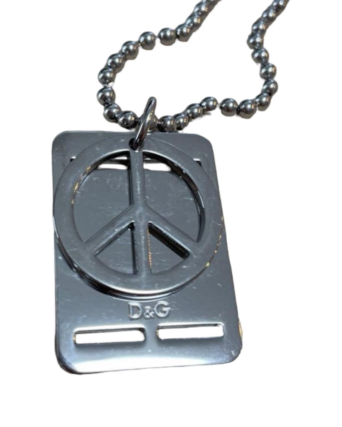 Dolce & Gabbana Peace Symbol Dog Tag Plate Necklace Size ONE SIZE - 3 Thumbnail