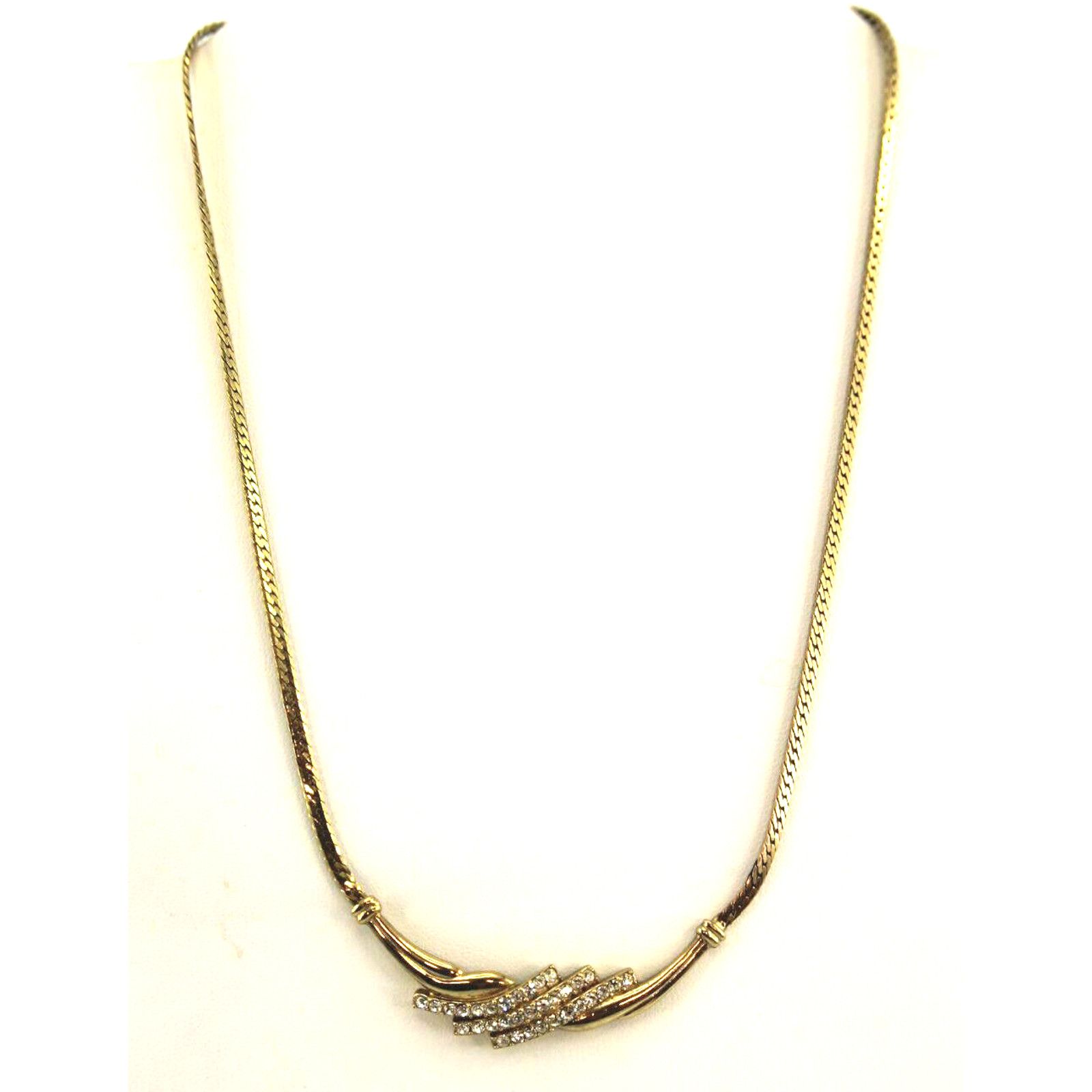 Other Vintage Avon Swirl Necklace Waterfall •Rhinestone •Goldtone Size ONE SIZE - 3 Thumbnail