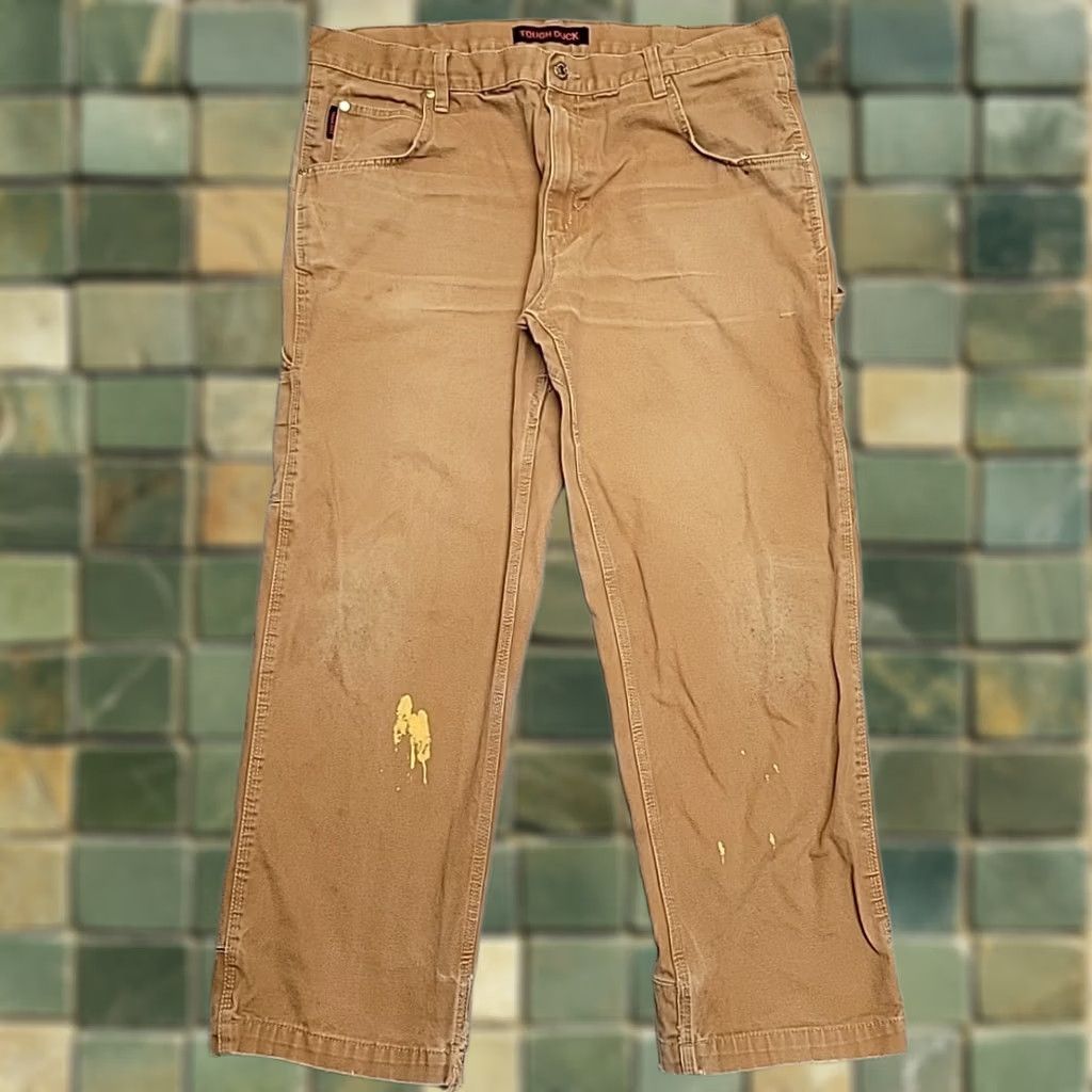 Vintage Tough Duck Jeans Men 38x30 Brown Canvas Carpenter Cargo Utility Pocket Workwear Size US 38 / EU 54 - 1 Thumbnail