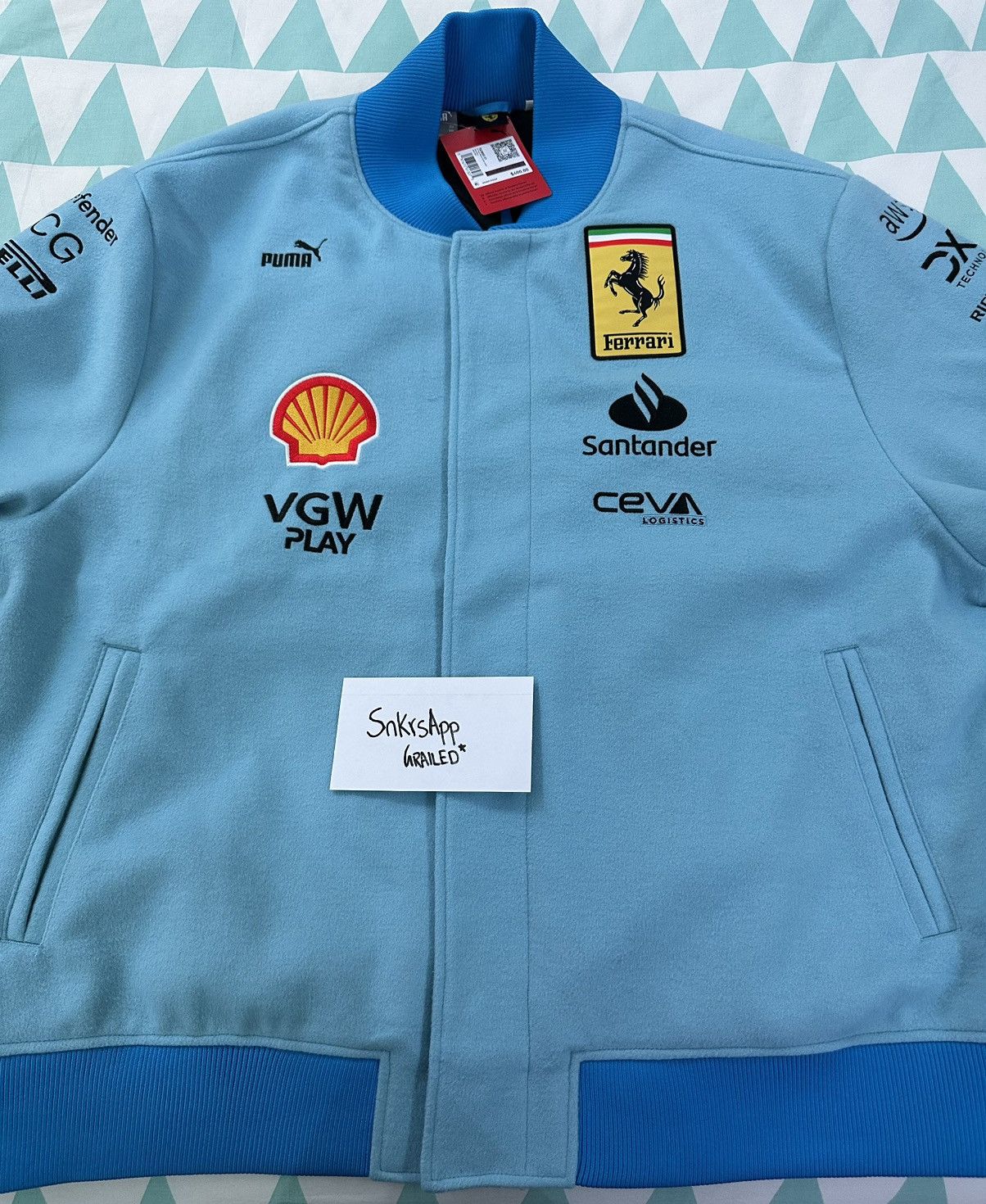 image of Italian Designers x Puma Scuderia Ferrari Varsity Jacket Miami Gp Edition 2024 in Blue (Size 2XL)