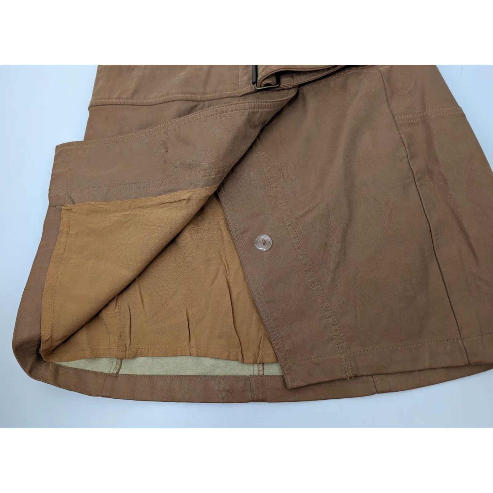 Free People VINTAGE Free People Skirt Womens 4 Camel Brown Faux Leather Buckle Wrap Mini Mod Size 27" / US 4 / IT 40 - 5 Thumbnail