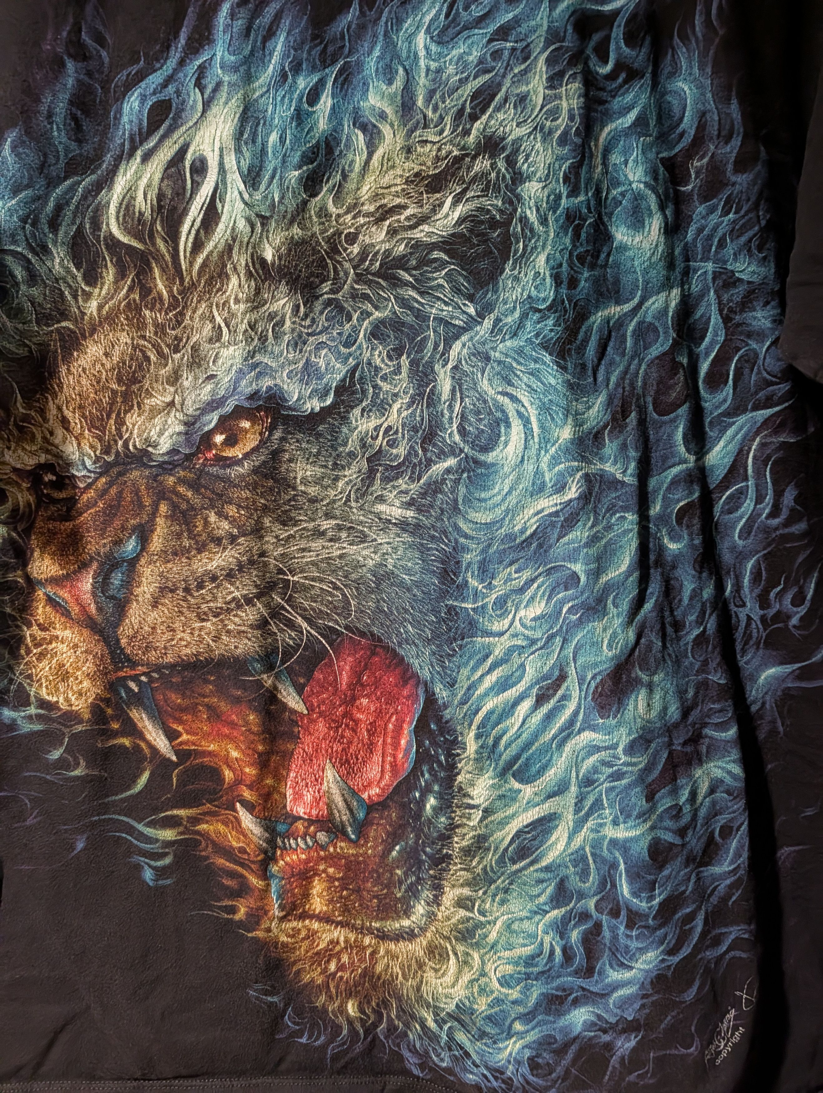 Arts & Science Vintage Lion Flame Big Print Animal Nature Wildlife T-Shirt Size US L / EU 52-54 / 3 - 2 Thumbnail
