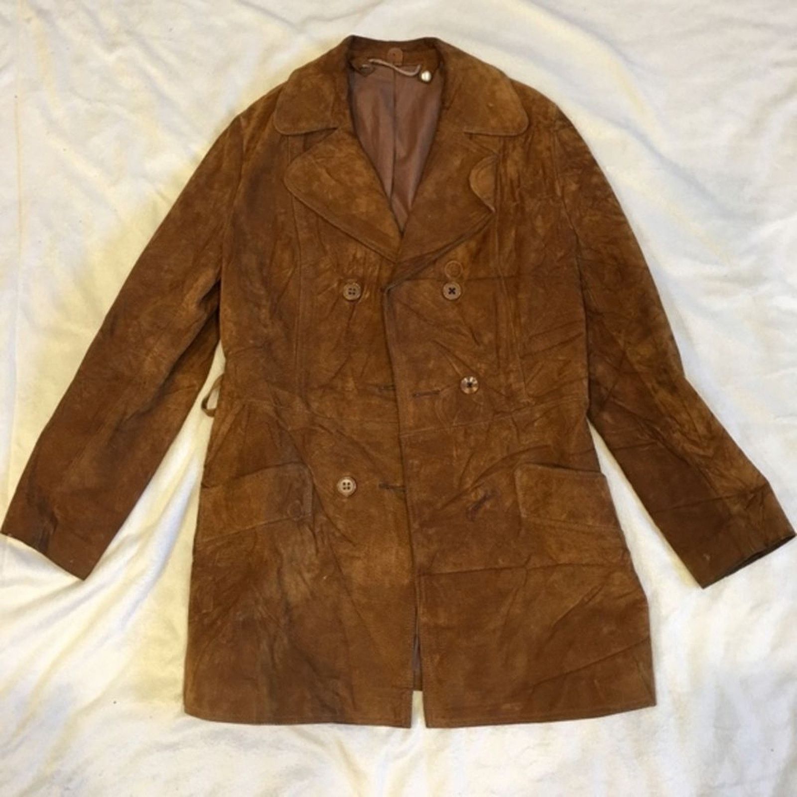 Vintage Vintage Brown Suede Leather Double-Breasted Jacket | Sz S Size S / US 4 / IT 40 - 2 Thumbnail