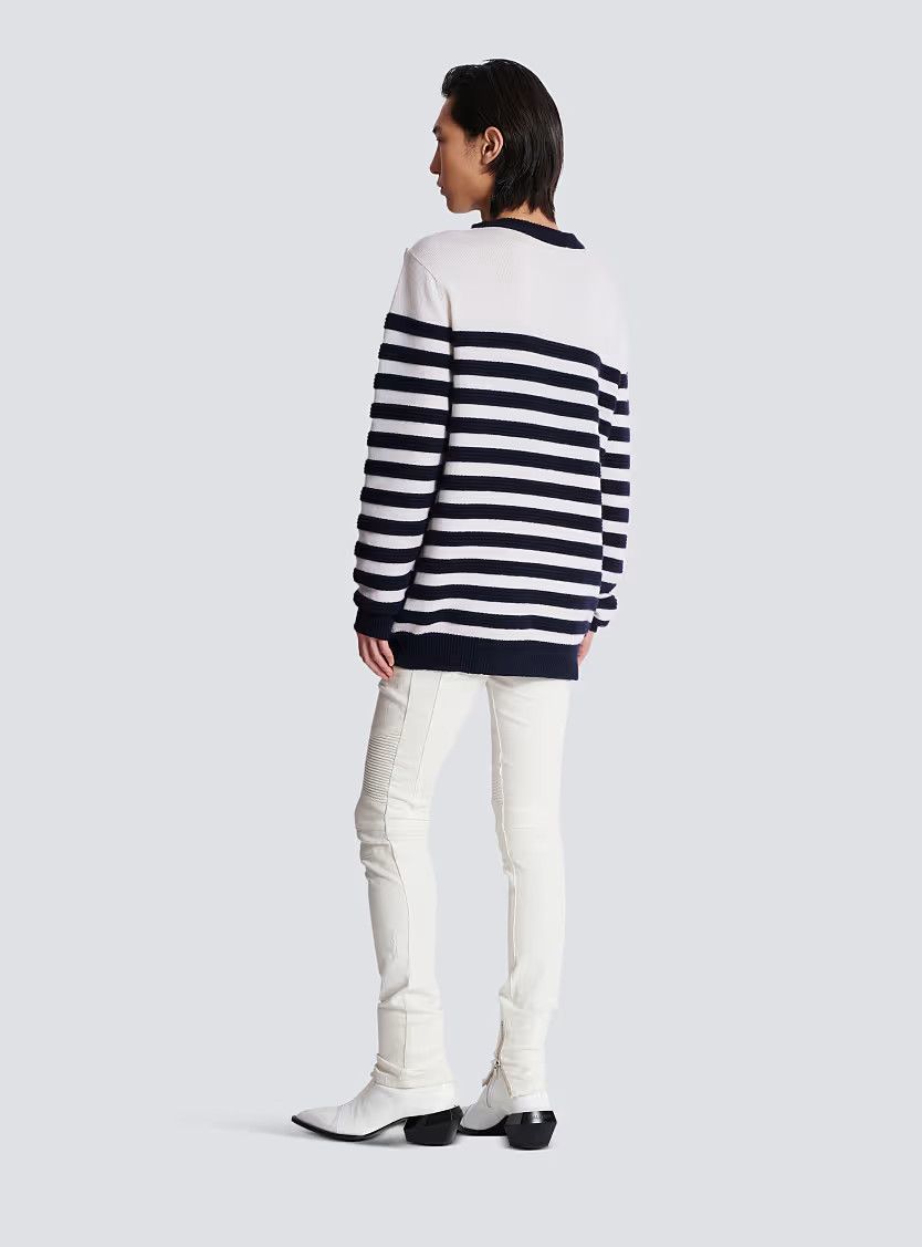 Balmain o1s1wg110925 Button Detail Striped Jumper in Black/White Size US XL / EU 56 / 4 - 3 Thumbnail