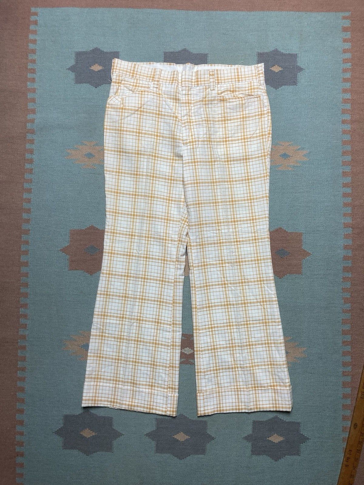Vintage 70s flare bell bottom pants plaid lightweight disco 36x30 Size US 36 / EU 52 - 1 Thumbnail