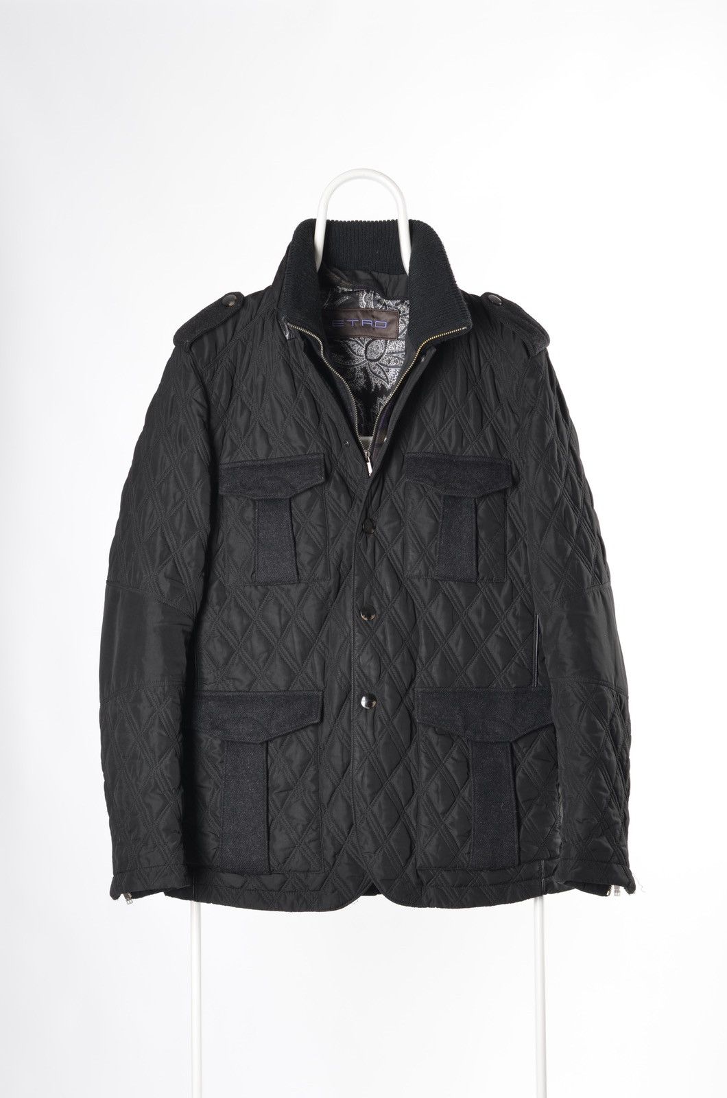 image of Etro Quilted Multipocket Black Jacket Size M, Men's