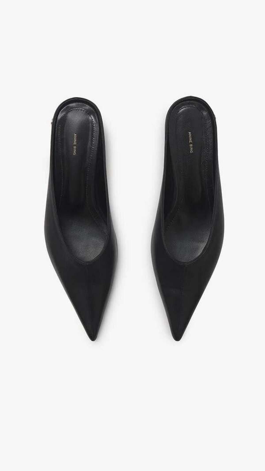 Designer Anine Bing Women 39 Black Rooney Mules Pointed Low Heel Pump Size US 9 / IT 39 - 6 Thumbnail