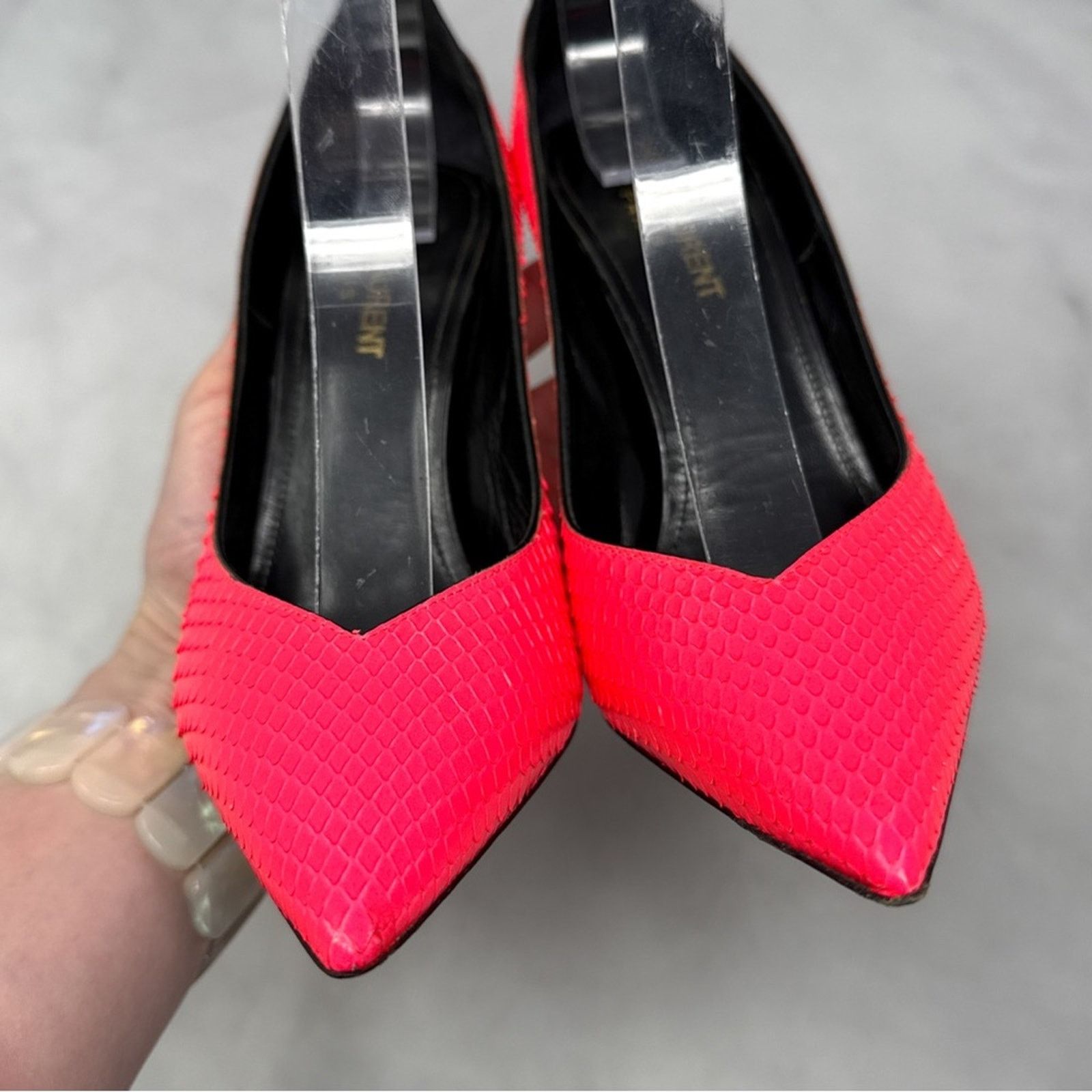 Saint Laurent Paris Saint Laurent Zoe 105 Leather Snakeskin Pointed Toe Heels Size US 6.5 / IT 36.5 - 5 Thumbnail