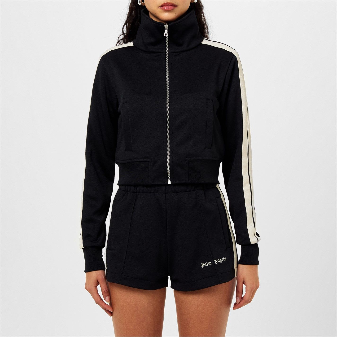 Palm Angels o1g2r1mq0325 High Neck Track Jacket in Black & White Size M / US 6-8 / IT 42-44 - 4 Thumbnail