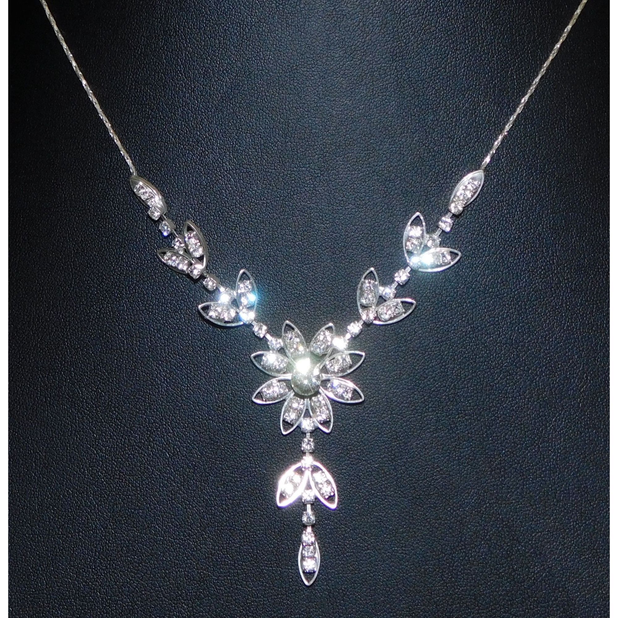 Other Fairycore Bridal Rhinestone Floral Silver Tone Necklace Size ONE SIZE - 1 Thumbnail