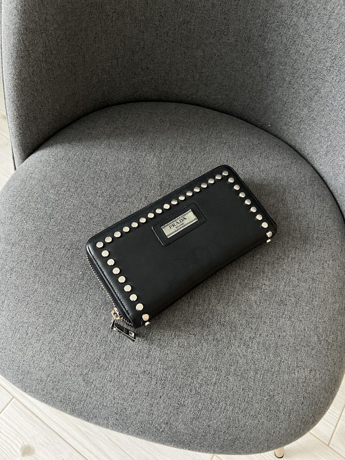 Prada Prada Black Crystal Embellished Leather Zip Around Wallet Size ONE SIZE - 3 Thumbnail