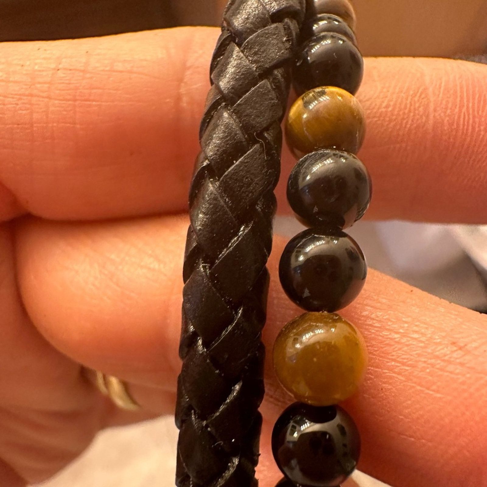 Other Men’s Beaded Black Stainless Steel Tiger Eye Bracelet 8” in Size ONE SIZE - 3 Thumbnail