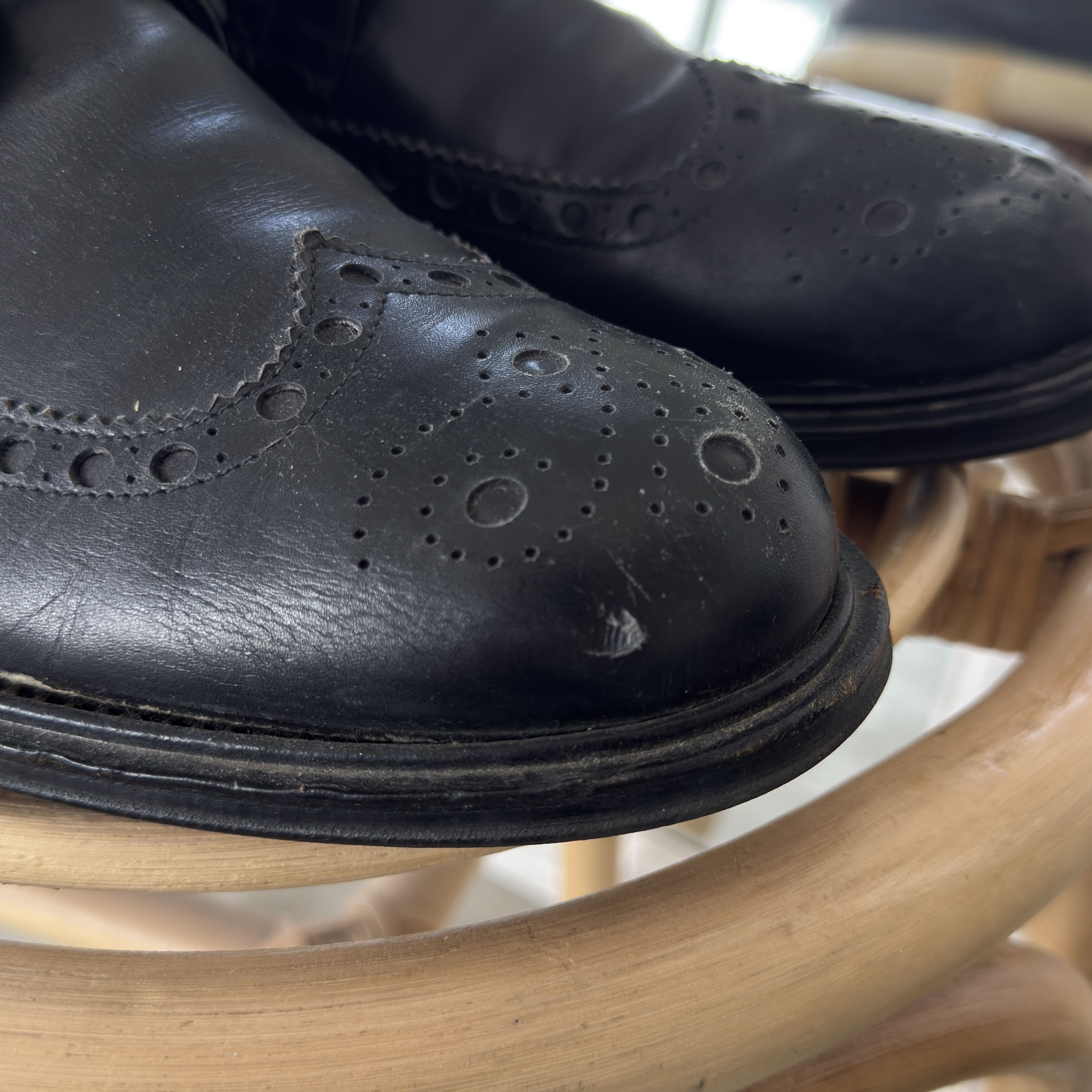 John Richmond Vintage Richmond Black Leather Wingtip Brogue Oxford Shoes Size US 9 / EU 42 - 4 Thumbnail
