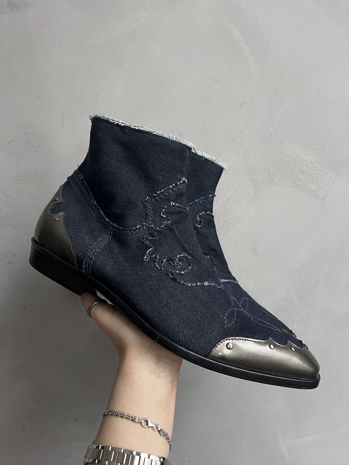 Western Rise Italy western style denim moto boots fashion style Size US 9 / EU 42 - 3 Thumbnail